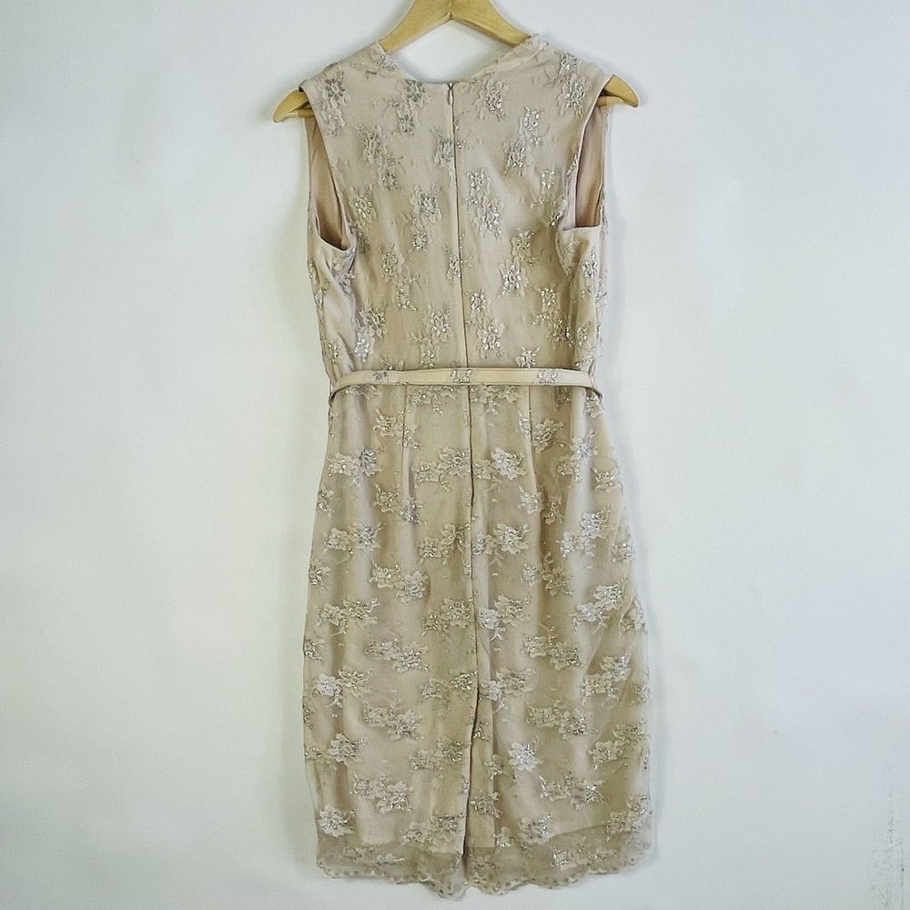 Eva Franco Women 10 Blush Dress Mesh Silver Floral Sheath Garden‎ Party Romantic - Picture 4 of 7